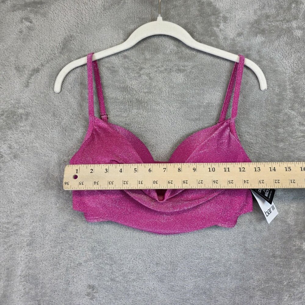 Bar III Bikini Top Womens M Pink Glitter Draped Padded Adjustable Straps Swim - Picture 7 of 8